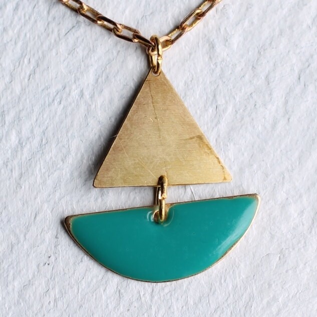 Sailing Boat Necklace Turquoise Geometric Enamel Nautical Etsy