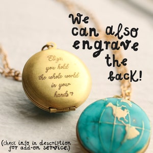 Map Necklace Locket, Personalised Globe Necklace, Planet Earth, Personalized Necklace, Turquoise Locket, Travel Gift, NEW MAP EAST image 4