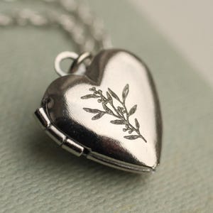 Silver Engraved Heart Locket with Photos: Dainty Personalized Custom Pendant LKSP-24