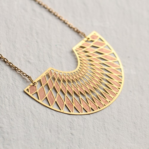 Modern Art Deco Long Silver Necklace Geometric Necklace Etsy