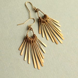 Gold Fringe Earrings: Statement Chandelier Brass Earrings for Party, Art Deco Jewelry