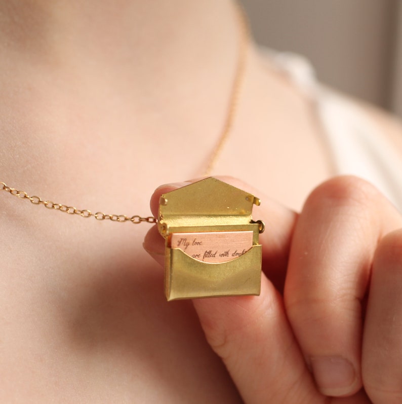 Personalized Envelope Locket Necklace, Engraved Name Necklace, Customized Engraved Locket, Proposal, Bridesmaid Necklace BERRY ENVELOPE GOLD image 6