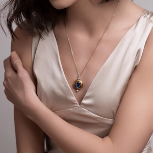 Personalized Antique Sapphire Locket Necklace: Engraved Vintage Brass Locket With Photos, LKGP-125 image 10
