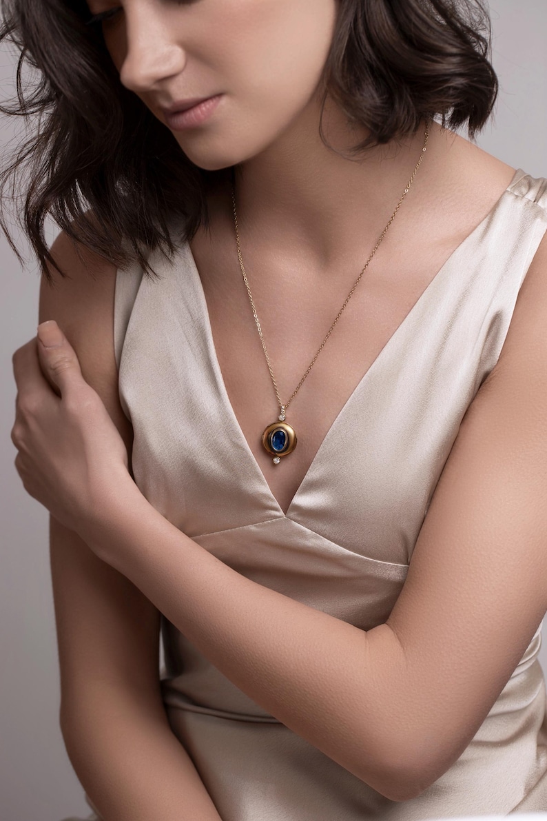 Personalized Antique Sapphire Locket Necklace: Engraved Vintage Brass Locket With Photos, LKGP-125 image 10
