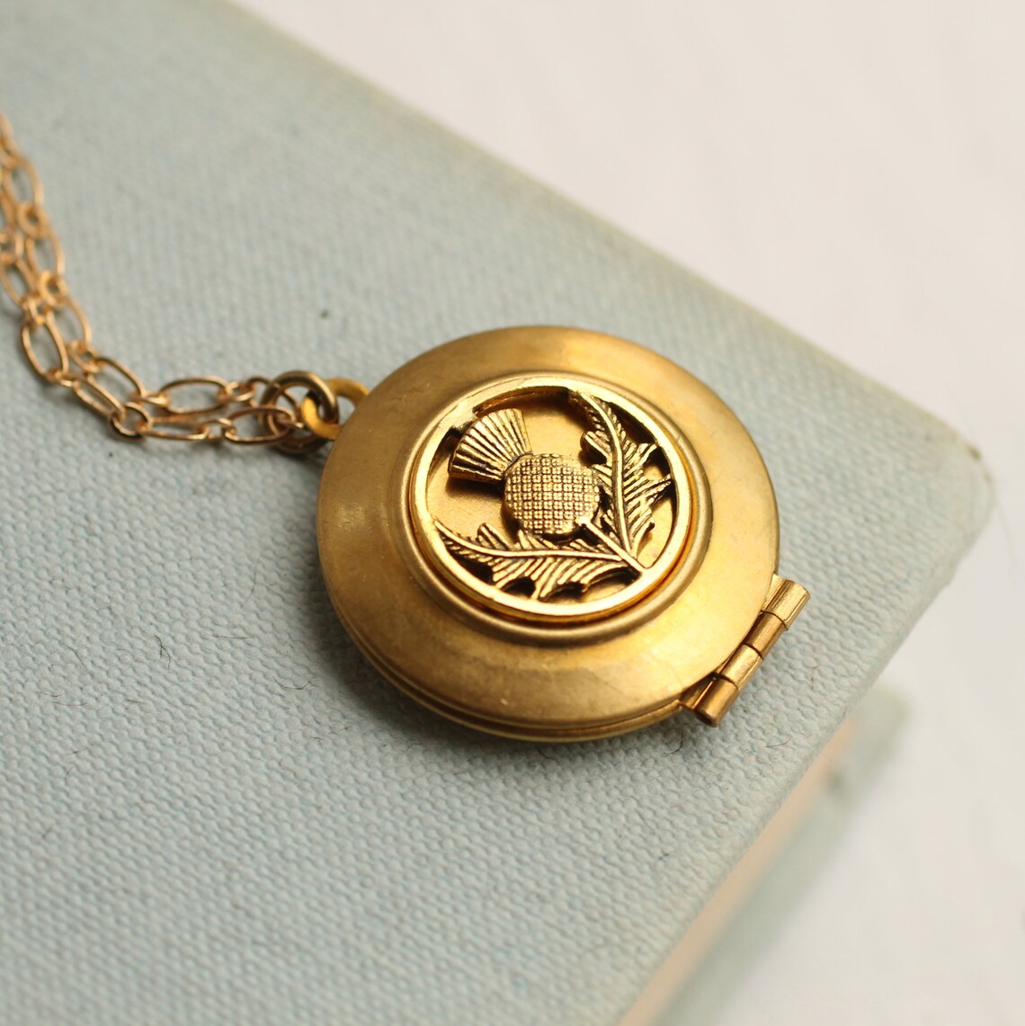 Scottish Thistle Locket with Photos Thistle Necklace with Etsy