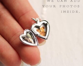 Personalized Photo Heart Locket Necklace: Tiny Silver