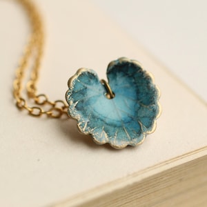 Navy Blue Leaf Necklace: Dainty Hand Enamelled Leaf Pendant, Made in Scotland
