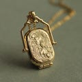 Gold Antique Locket Necklace with Photos, Victorian Locket, Edwardian Rectangle Medallion, Personalized In Memoriam Bereavement Gift