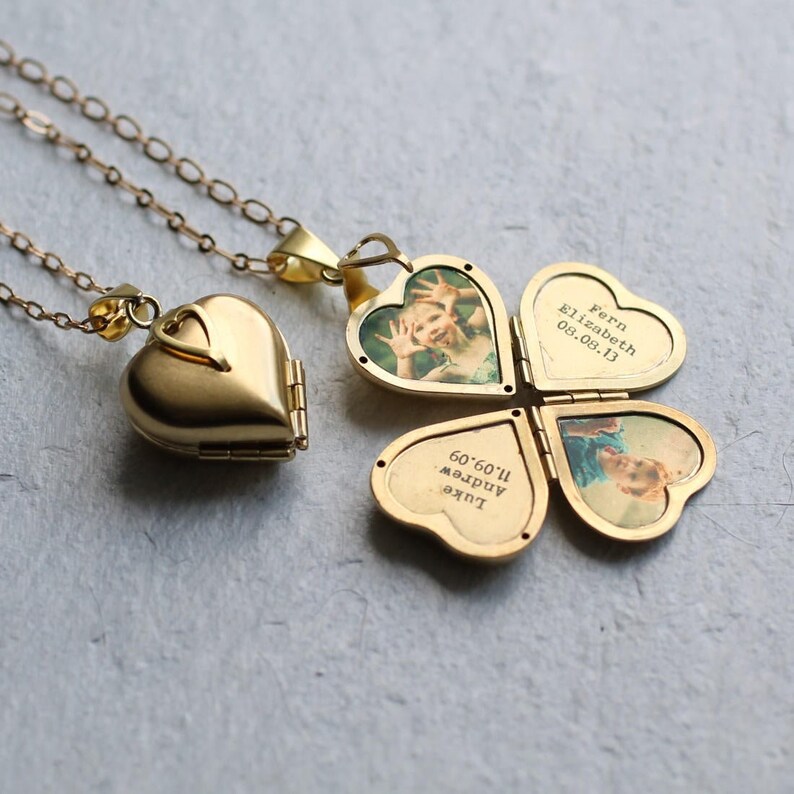 Locket Necklace with Photos, Folding Locket with Pictures, 4 Photo Locket, Heart Locket, Personalized Custom Locket, Memorial Necklace, F&F 
