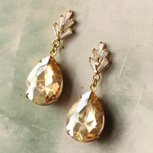 Art Deco Champagne Bridal Earrings: Vintage Glass Crystal, 1920s Jewelry