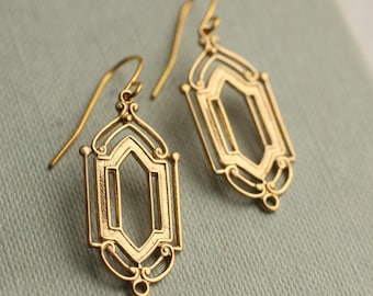 Gold Art Deco Chandelier Earrings: Art Nouveau Dainty Architectural Jewelry