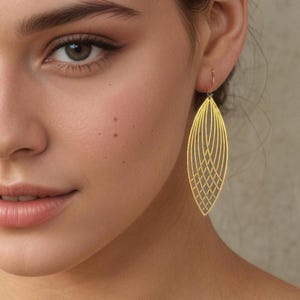 Art Nouveau Gold Earrings: Brass Art Deco Teardrop Jewelry