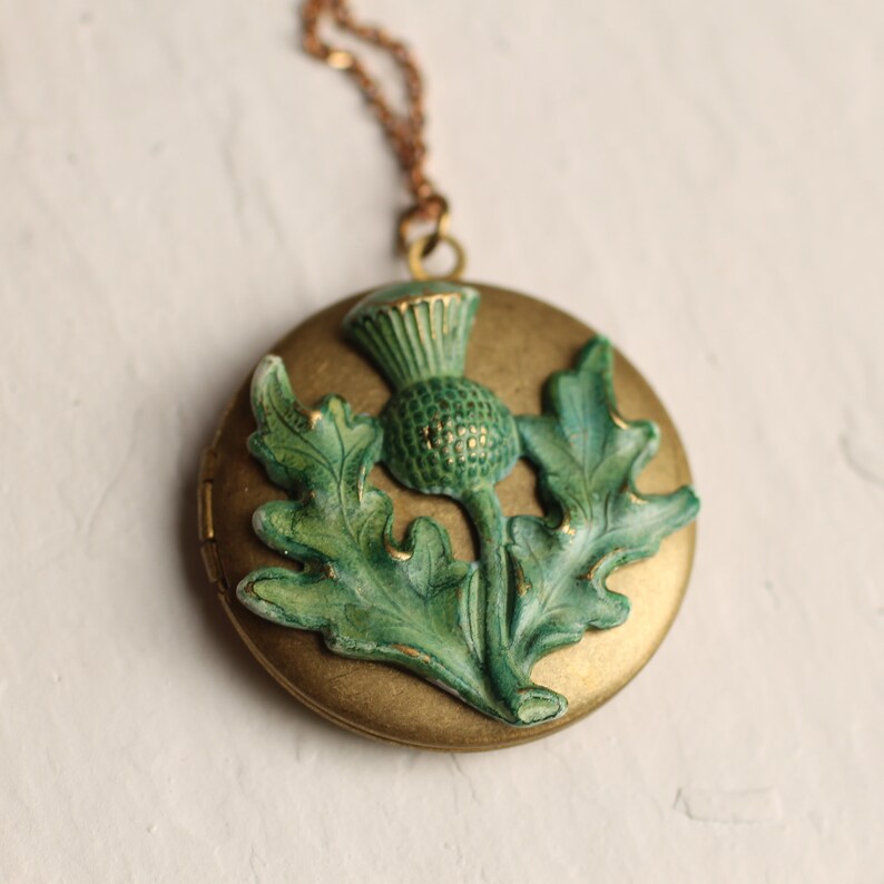 Scottish Thistle Locket Scottish Gift Thistle Necklace Leaf Etsy