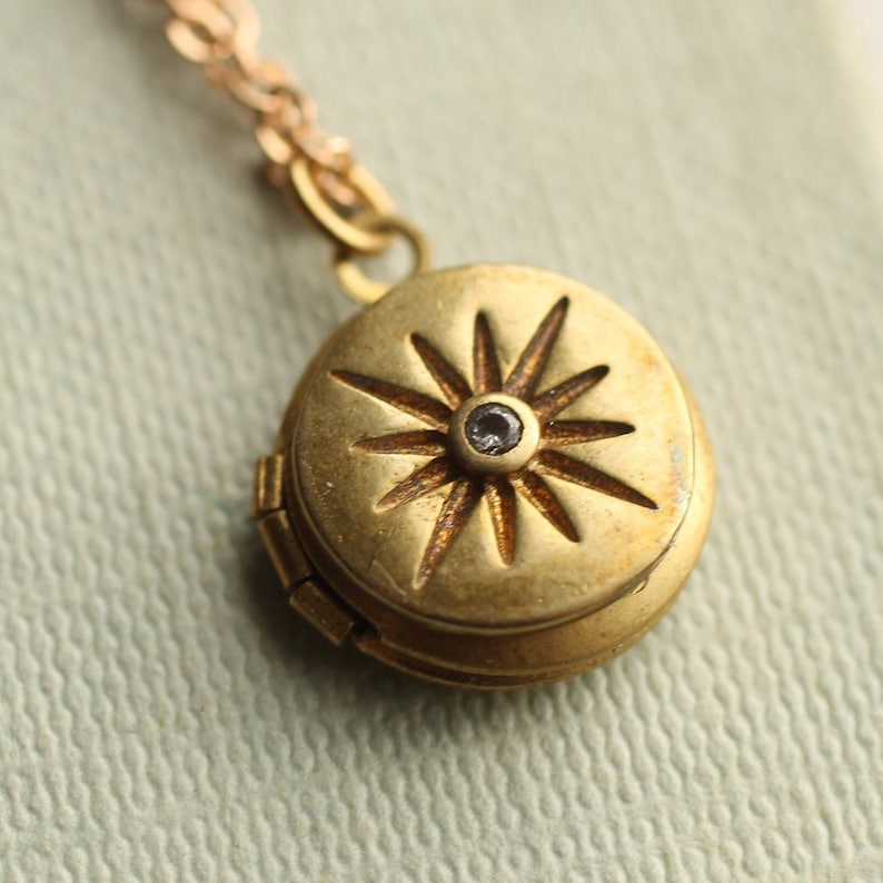 vintage tiny personalized locket necklace with star engraving