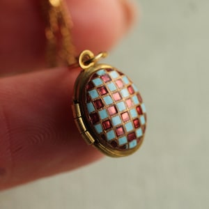 Victorian Turquoise Locket: Personalized Miniature Enamel Jewelry Gift LKGP-2