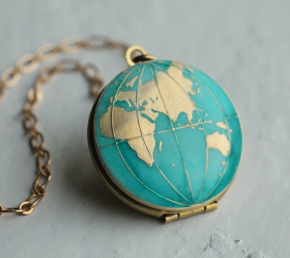 Map Necklace Locket, Personalised Globe Necklace, Planet Earth