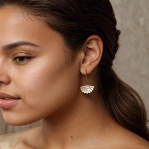 Art Deco Pearl Fan Earrings: Mother of Pearl Bridal Jewelry