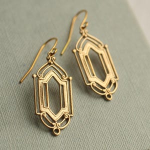 Gold Art Deco Earrings, 1920s Earrings, Geometric Chandelier Earrings, Every Day Brass Vintage Earrings, Gold Drop Earrings, Gift for Mom