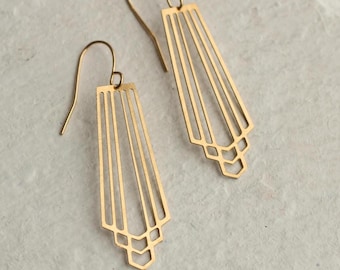Art Deco Gold Earrings: Modernist Geometric Architectural Jewelry
