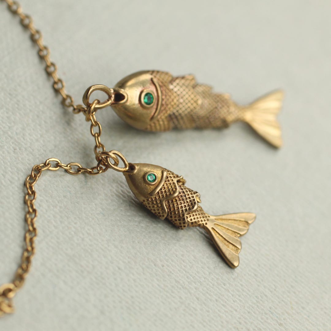 Articulated Fish Necklace: Vintage Brass Good Luck Charm Necklace - Etsy