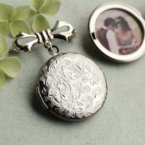 Personalized Wedding Bouquet Locket Pin: Victorian Floral Bridal Brooch LKGP-326