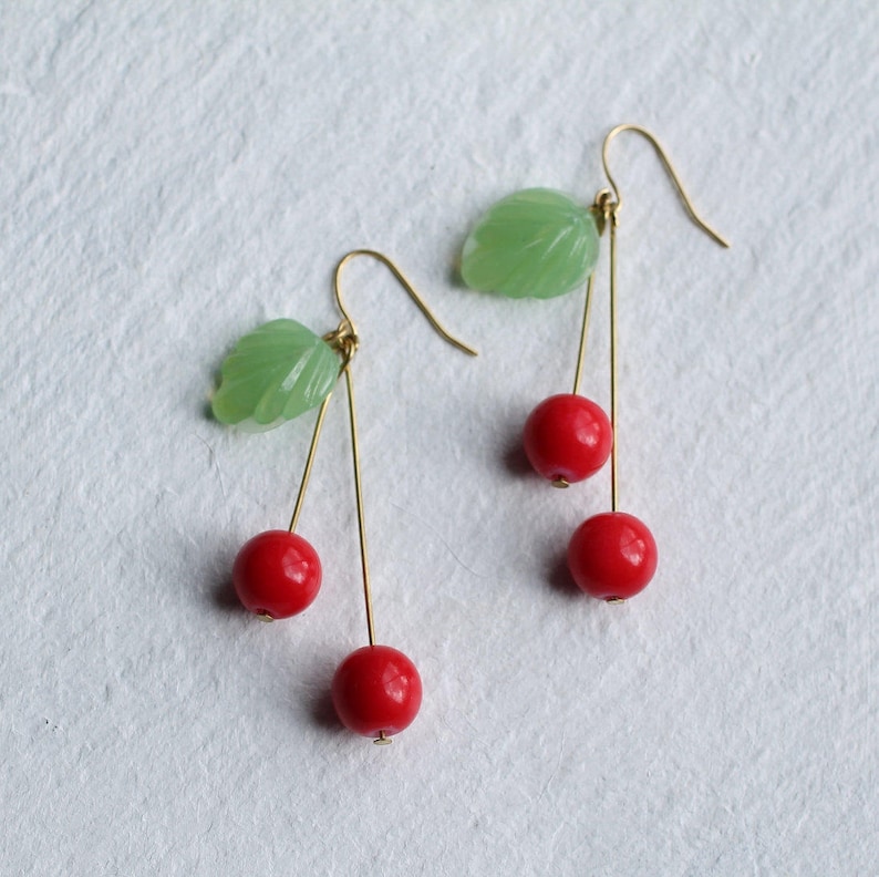 Pendientes de Arándanos, Pendientes de Cereza, Pendientes de Hoja, Pendientes de Frutas, Joyería Kitsch, Joyería de Cerezas, Pendientes de Árbol, PENDIENTES DE ARÁNDANOS imagen 6