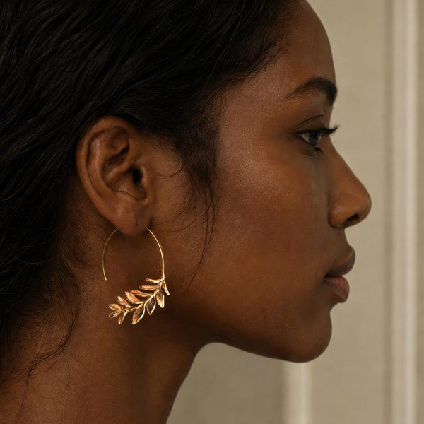 Botanical Leaf Hoop Earrings: Gold Silver Earrings for Nature Lovers, Bohemian Statement Jewellery