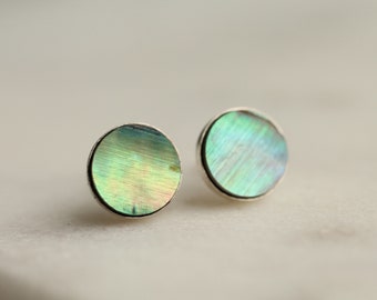 Art Deco Stud Oorbellen, Parelmoer Oorbellen, Bruidssieraden, Bruidsmeisjes, Abalone Oorbellen, Bruiloften, Sterling Zilver, 7MM MOP STUDS