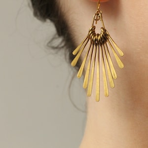 Gold Art Deco Earrings, Gold Brass Fringe Earrings, Bohemian Earrings, Gold Chandelier Earrings, Statement Earrings, 30th Birthday Gift