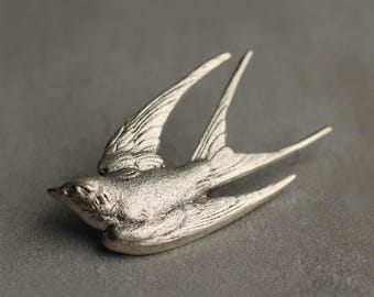 Silver Swallow Bird Brooch Pin: Antique Farewell Gift