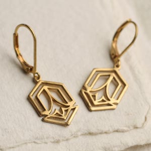 Gold Art Deco Earrings, 1920s Earrings, Geometric Arrow Earrings, Frank Lloyd Wright Jewelry, Art Nouveau, Charles Rennie Mackintosh