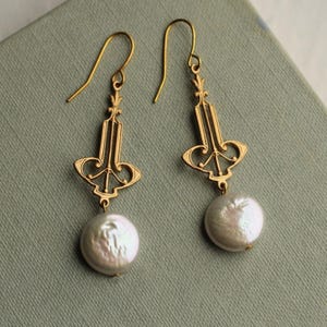 Art Deco Earrings, Art Nouveau Statement Pearl Earrings, Bridal Jewelry, Gift for Bridesmaids, 1910 1920s Gatsby Freshwater Pearl Earrings