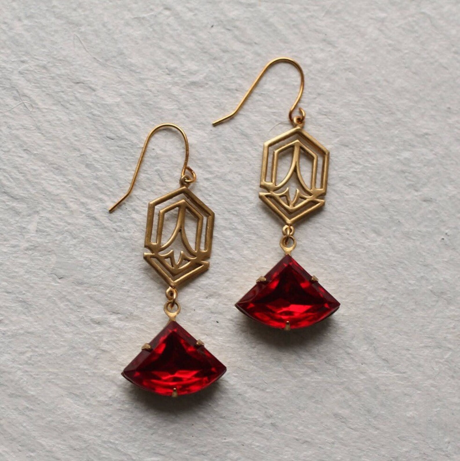 Art Deco Earrings Ruby Earrings Red Jewel Earrings Etsy