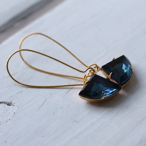 French Navy Blue Earrings, Art Deco Jewel Earrings, Navy Earrings, Sapphire September Birthstone Earrings, Sapphire, NAVY DECO EARRINGS image 4