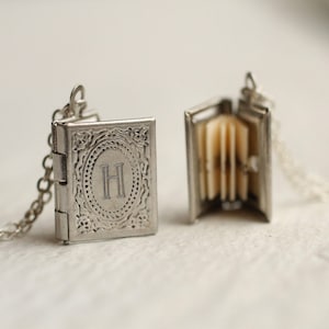 Silver Book Locket Necklace, Victorian Locket Photo, Engraved Necklace Initial, Unique Proposal Idea, Graduation, Gift for Sister LKSP-5