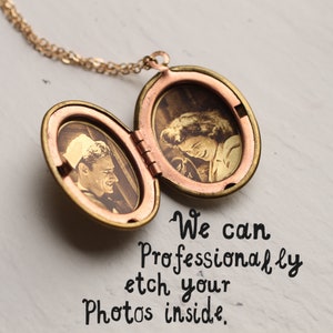 Vintage Locket with Photos, Oval Gold Locket, Engraved, Simple Necklace, Photo Personalised Gift for Girlfriend Jewelry MED OVAL image 2