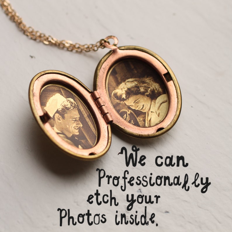 Vintage Locket with Photos, Oval Gold Locket, Engraved, Simple Necklace, Photo Personalised Gift for Girlfriend Jewelry MED OVAL image 2