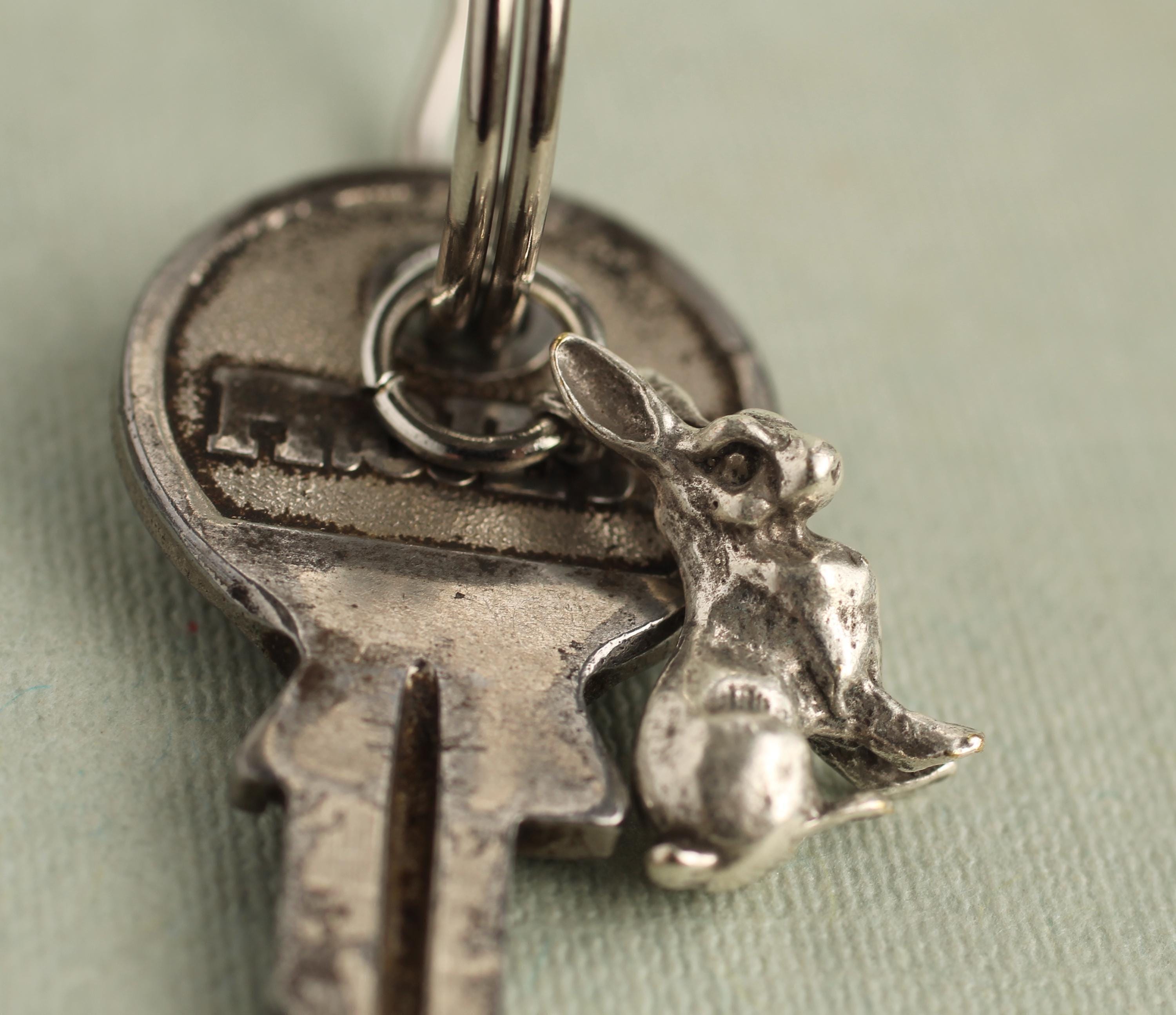 Tiny Brass Rabbit Keychain: Miniature Hare Keyring, Good Luck