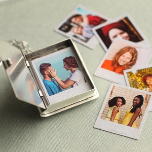 Silver Locket with Pictures, Photo Locket, Polaroid Wedding Album Photo Gift, Paper Anniversary, Wedding Photo Gift, SILVER POLAROID SYMBOL image 2