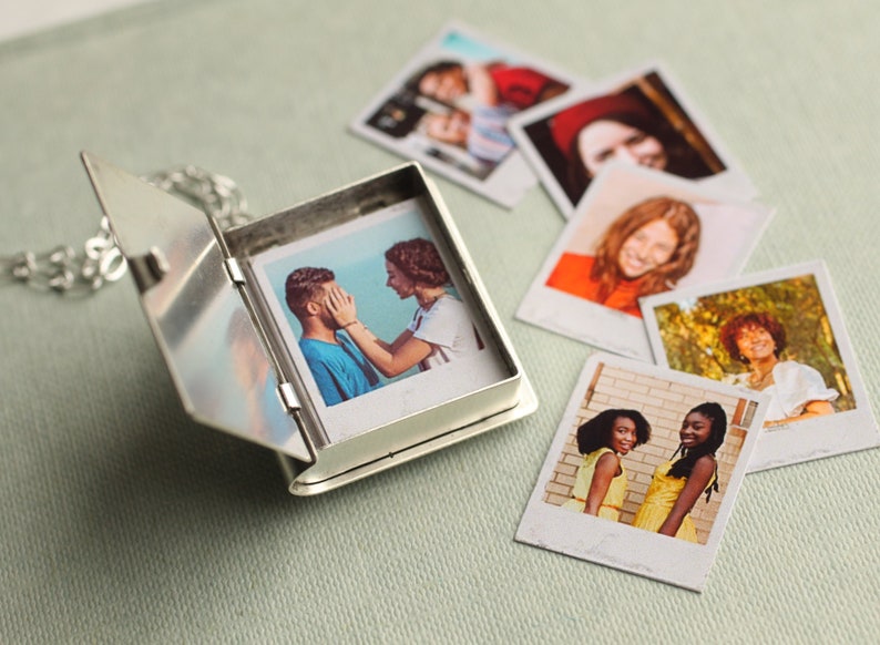 Silver Locket with Pictures, Photo Locket, Polaroid Wedding Album Photo Gift, Paper Anniversary, Wedding Photo Gift, SILVER POLAROID SYMBOL image 2
