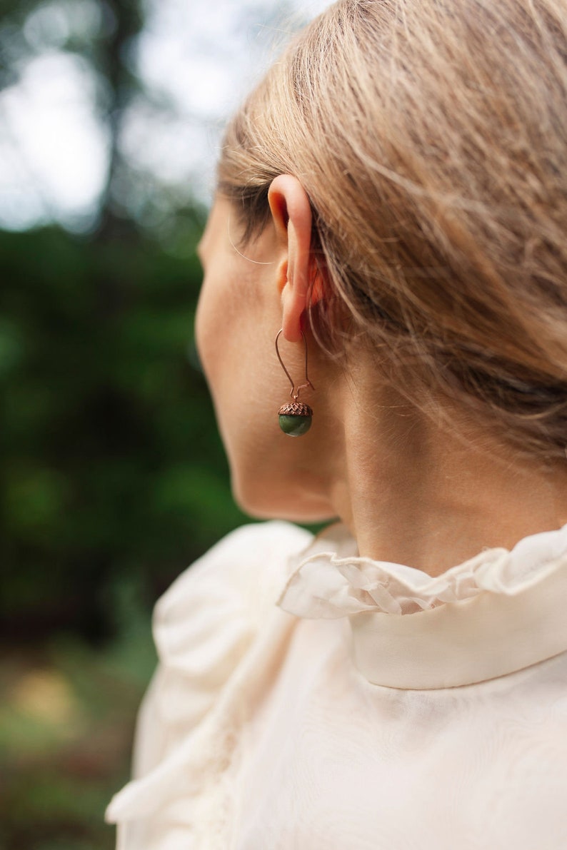 Acorn Earrings, Moss Green Acorns, Jewelry for Fall, Autumn Earrings, Gift for Nature Lovers, Gift for Women, OLIVE ACORN EARRINGS image 4
