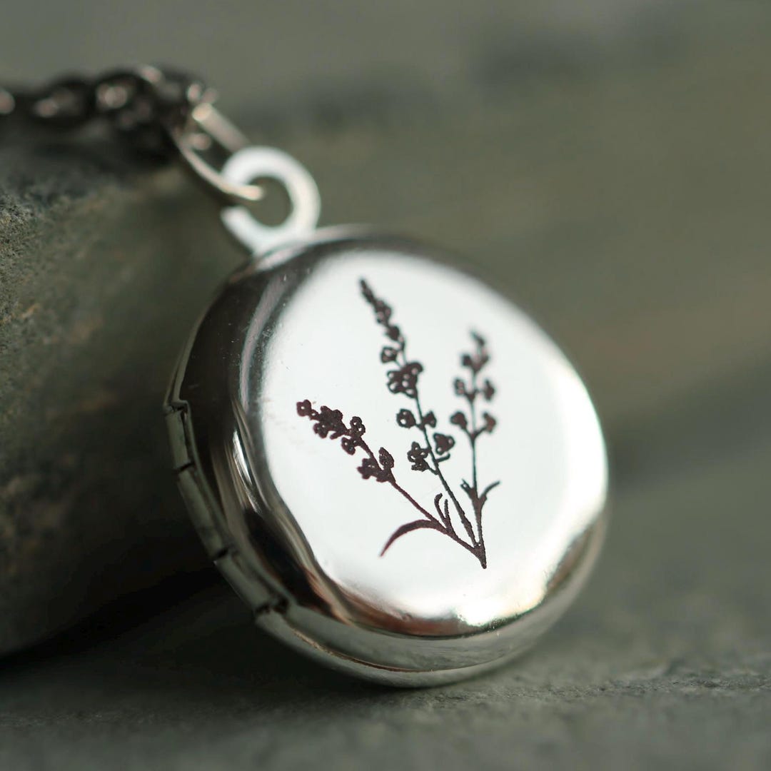 Birth Flower Silver Photo Locket: Personalized Engraved Locket With ...