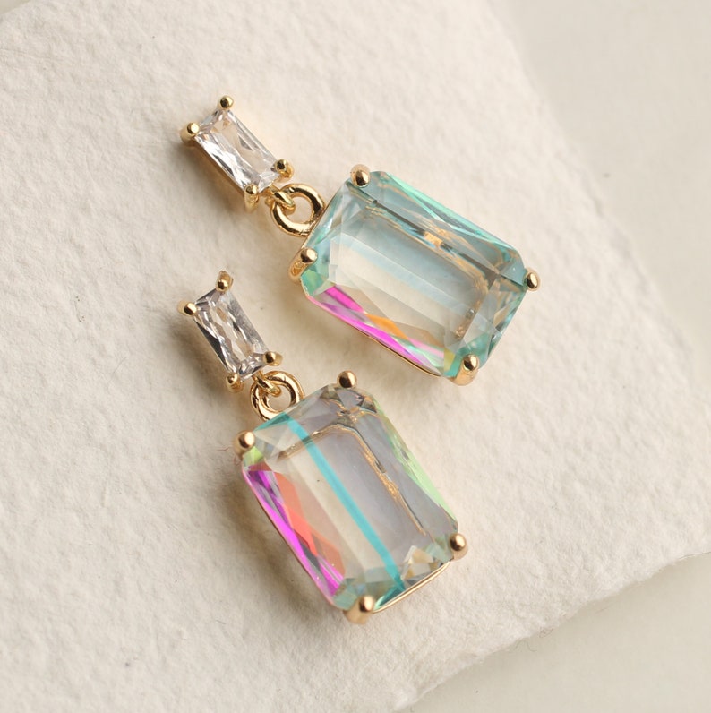 Baguette Rainbow Earrings, Holographic 1990s earrings, Unicorn Earrings, Baguette Rectangle Drop Earrings DOUBLE BAGUETTE RAINBOW image 2