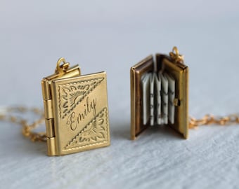 Personalized Book Locket Photo Necklace: Literary Gift with Hidden Message  LKGP-12