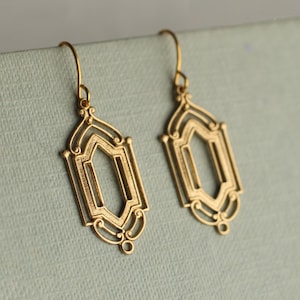 Gold Art Deco Earrings, 1920s Earrings, Geometric Chandelier Earrings, Every Day Brass Vintage Earrings, Gold Drop Earrings, GOLDEN GATE