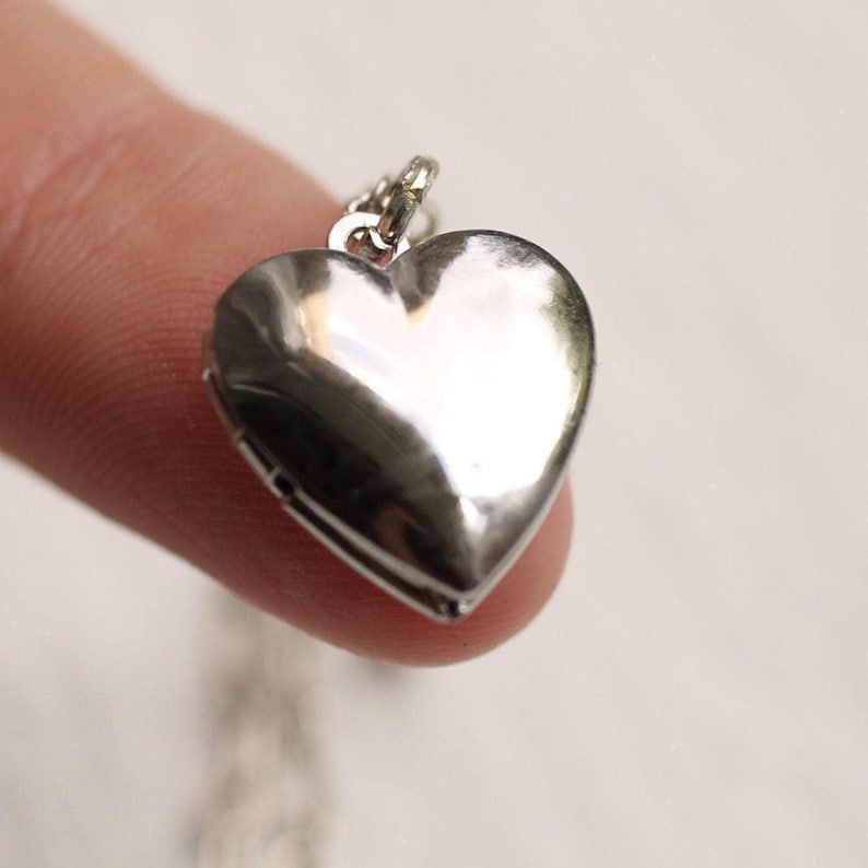 Personalized Silver Heart Locket Necklace: Tiny Miniature Photo Locket with Engraving, LKSP-24 image 1