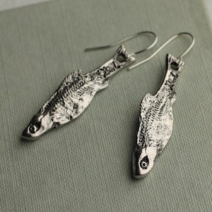 Silver Sardine Fish Earrings: Fish Jewelry Gift for Friend