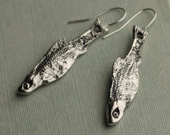 Silver Sardine Fish Earrings: Fish Jewelry Gift for Friend