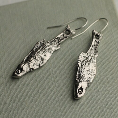 Silver Sardine Fish Earrings: Fish Jewelry Gift for Friend