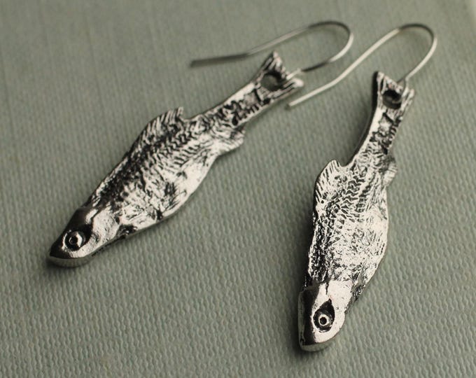 Silver Sardine Fish Earrings: Fish Jewelry Gift for Friend